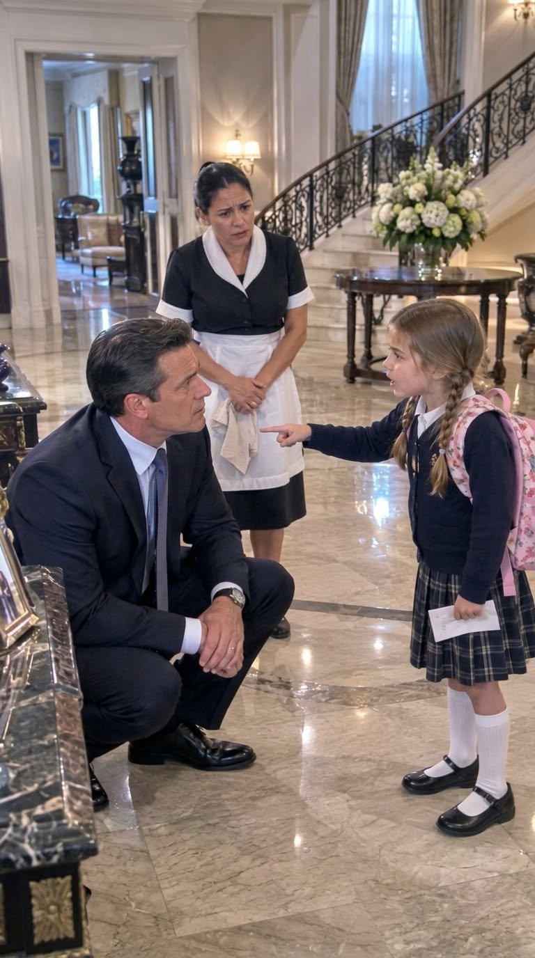 A little girl stopped me inside my own mansion and asked, You promised my mom she’d be paid today